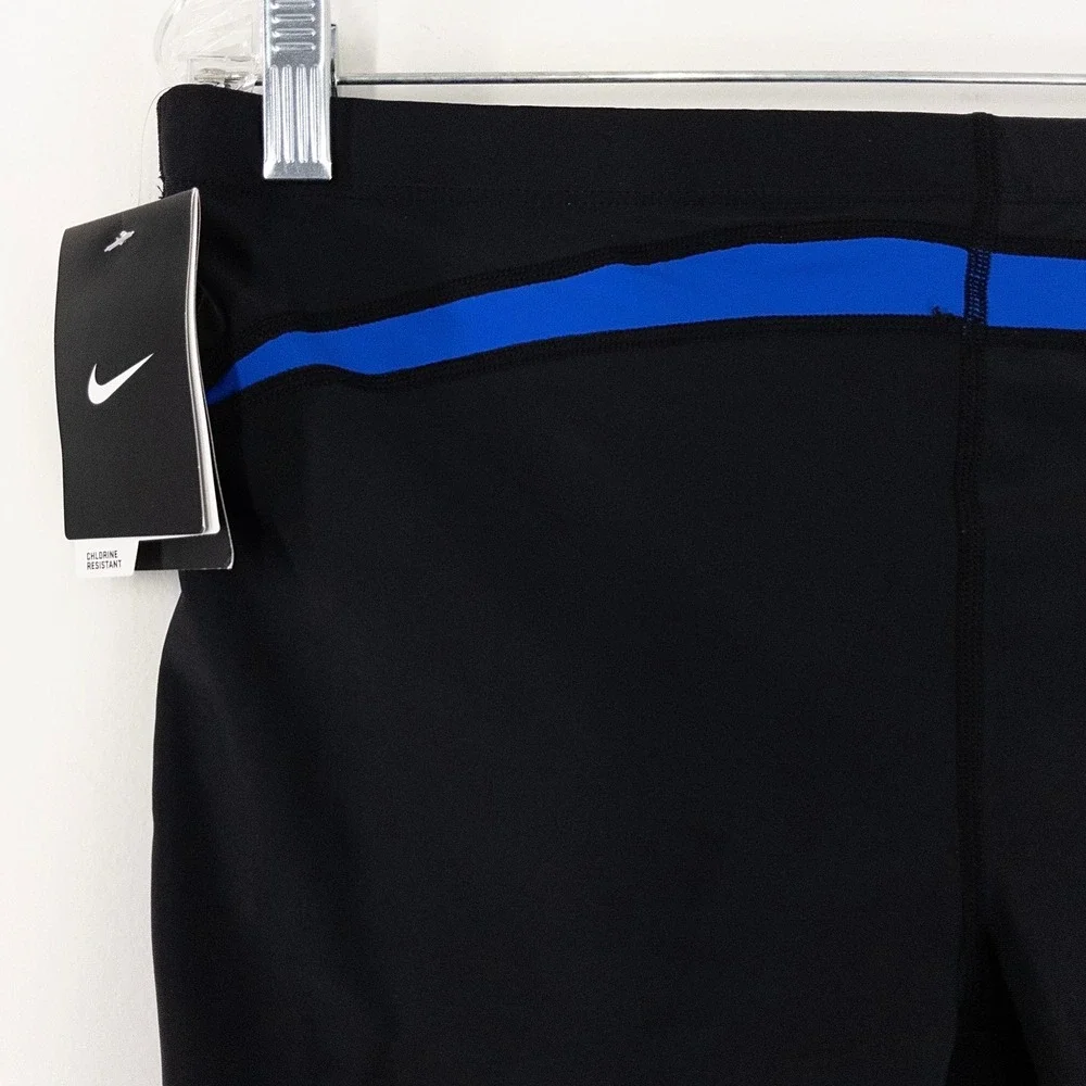 Nike Swim Jammer Shorts Men's 38 Black‎ Blue Chlorine Resistant Swim Trunks NWT